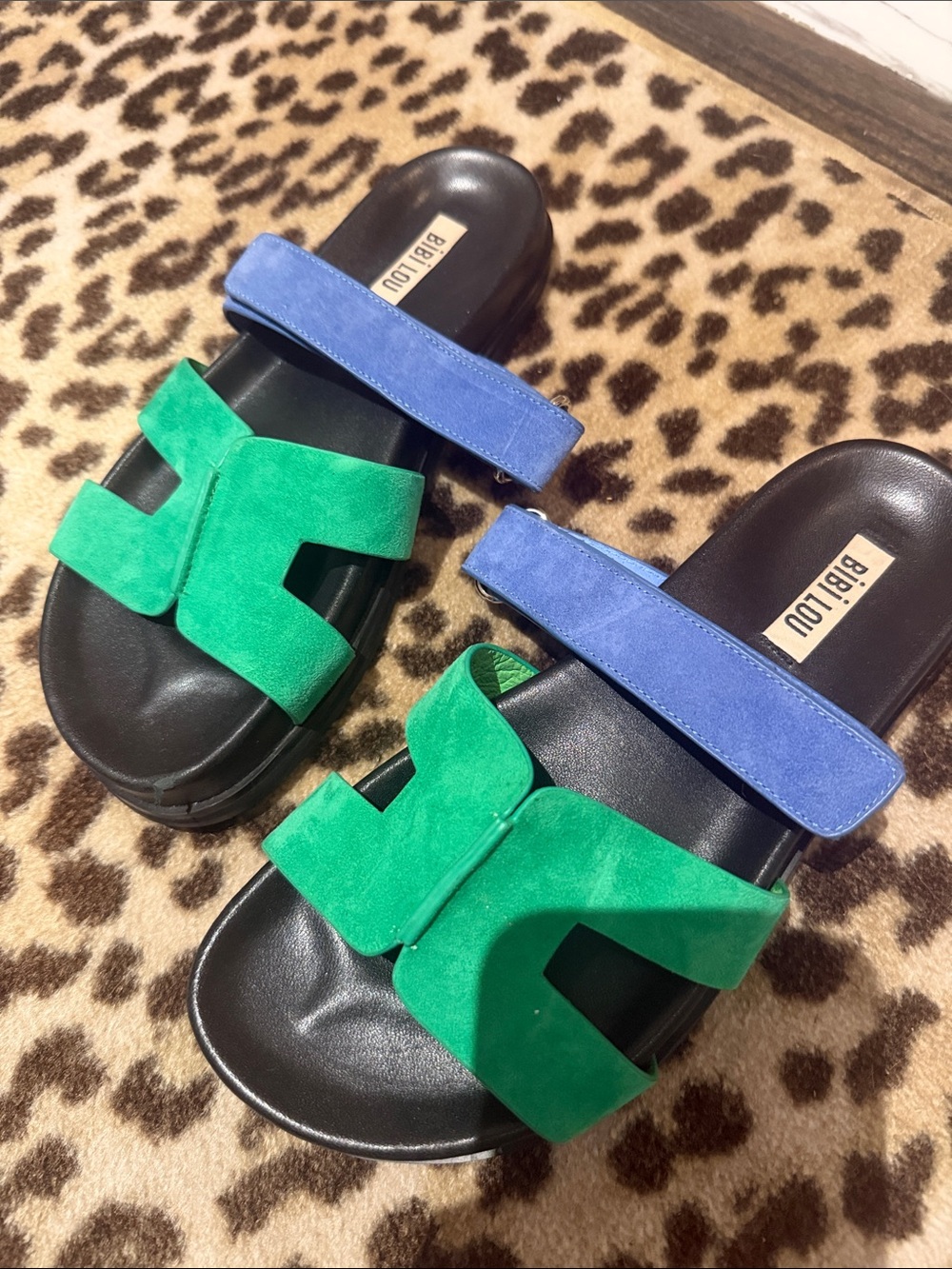 Bibi Lou Green & Blue Suede Slide Sandals